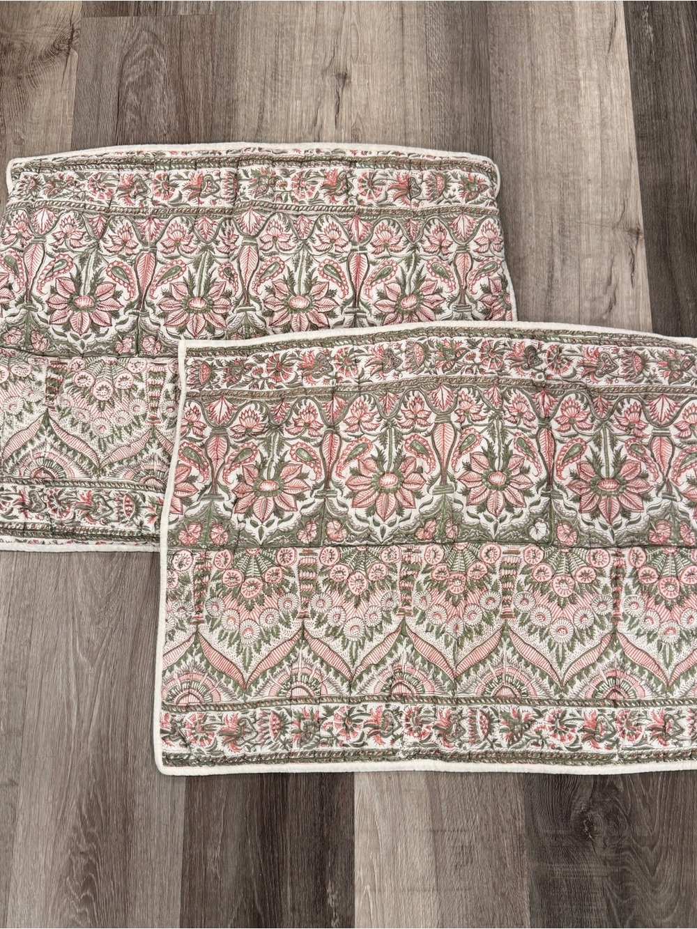 Pottery Barn Kalamkari Quilted Floral Paisley Pillow Covers Pink Green Cotton